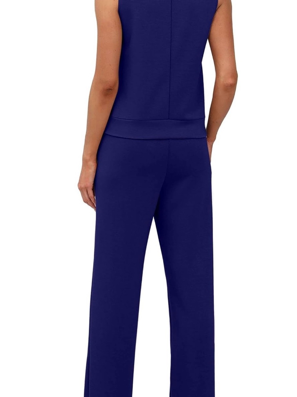 Lightweight Sleeveless Mock Neck Wide-Leg Jumpsuit - Navy - Picture 3 of 7